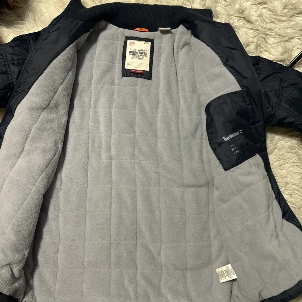 Timberland Youth Quited Puffer Jacket Large 16/18 Navy‎ Fleece Lined Zip Pockets
